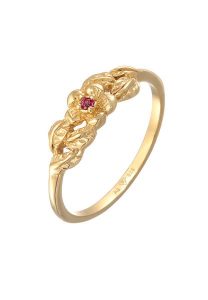 Elli Damski kwiat z syntetycznym rubinem w pozłacanym srebrze próby 925 Sterling Silver Pierścionki 1 ct. Szare pierścionki Elli, z rubinem, pozłacane. Za 198,99 zł.