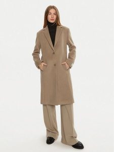 Calvin Klein Płaszcz wełniany K20K207701 Beżowy Regular Fit. Brązowe płaszcze Calvin Klein, na zimę, bez wzorów, z syntetyku, bez kaptura. Za 949,99 zł.