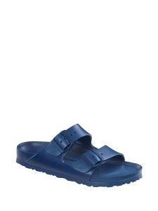 Birkenstock Klapki "Arizona" w kolorze granatowym rozmiar: 41. Niebieskie klapki Birkenstock, bez wzorów, z otwartym noskiem, bez obcasa. Za 208,95 zł.