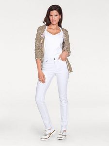 Heine Dżinsy - Slim fit - w kolorze białym rozmiar: W22. Białe jeansy Heine, bez wzorów, z podwyższonym stanem. Za 79,03 zł.