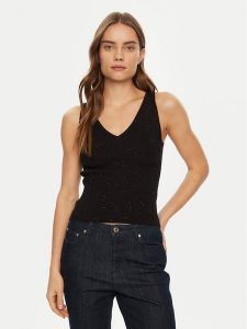 Guess Top W5RR18 Z34O0 Czarny Regular Fit. Czarne topy Guess, m, z aplikacjami, z wiskozy, bez kołnierzyka, bez ramiączek. Za 162,00 zł.