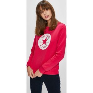Converse - Bluza. Czerwone bluzy marki Converse, z nadrukiem, z bawełny. W wyprzedaży za 179,90 zł.