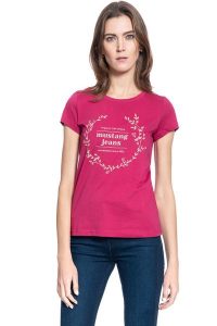 DAMSKI T-SHIRT MUSTANG ALINA C PRINT 1010748 8354. T-shirty Mustang, s, bez wzorów, bez kołnierzyka, bez ramiączek. Za 69,99 zł.