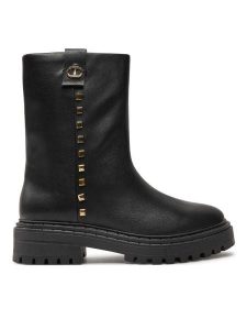 TWINSET Botki Biker 242TCP074 Czarny. Czarne botki Twinset, bez wzorów, ze skóry, bez obcasa, na płaskiej podeszwie, bez zapięcia. Za 579,99 zł.