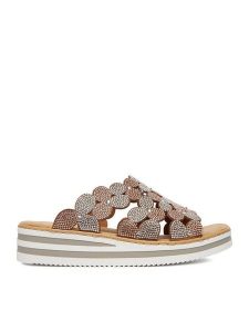 Rieker Klapki CEO-V02R8-90 Złoty. Żółte klapki Rieker, bez wzorów, z materiału, bez obcasa. Za 319,99 zł.