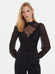Morgan Bluzka 252-TRIBO Czarny Slim Fit. Czarne bluzki Morgan, xl, bez wzorów, z wiskozy, bez kołnierzyka, bez ramiączek. Za 249,99 zł.