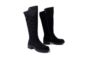 RIEKER 76890-00 black, kozaki damskie. Czarne kozaki Rieker, bez wzorów, bez obcasa, na obcasie, bez zapięcia. Za 389,90 zł.