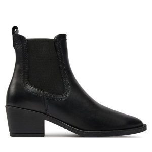 Botki Tamaris. Czarne botki Tamaris, bez wzorów, bez obcasa, na słupku, bez zapięcia. Za 449,99 zł.