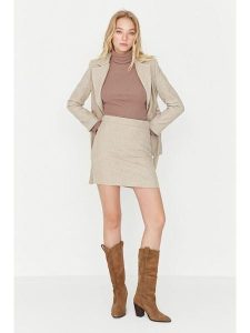 Trendyol Spódnica w kolorze beżowym rozmiar: 38. Brązowe spódnice Trendyol, bez wzorów, z bawełny, mini. Za 60,95 zł.
