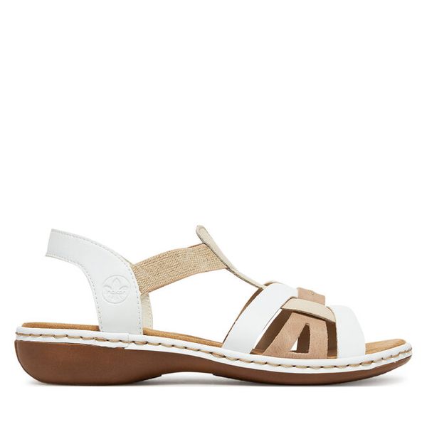 Sandały Rieker. Białe sandały Rieker, bez wzorów, bez obcasa, na płaskiej podeszwie, bez zapięcia. Za 289,99 zł.