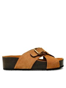 Gino Rossi Klapki 22SS40 Brązowy. Brązowe klapki Gino Rossi, bez wzorów, ze skóry, bez obcasa. Za 299,99 zł.