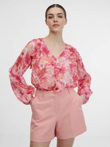 Orsay Bluzka w kolorze różowo-pomarańczowym rozmiar: 34. Pomarańczowe bluzki Orsay, bez wzorów, bez kołnierzyka, bez ramiączek. Za 65,99 zł.