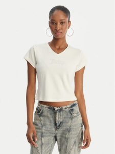 Juicy Couture T-Shirt Capped JCWCT126318 Écru Slim Fit. T-shirty Juicy Couture, xl, bez wzorów, bez kołnierzyka, bez ramiączek. Za 179,99 zł.