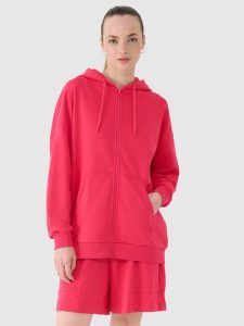 4F Bluza dresowa rozpinana z kapturem damska - różowa XL. Czerwone bluzy 4f, xl, bez wzorów, z bawełny, z kapturem. W wyprzedaży za 119,99 zł.