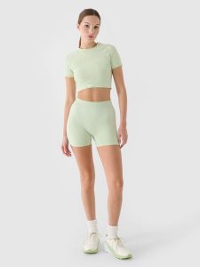 4F Legginsy krótkie treningowe damskie - turkusowe XS/S. Niebieskie legginsy 4f, bez wzorów, z dzianiny, z podwyższonym stanem, krótkie. Za 29,99 zł.