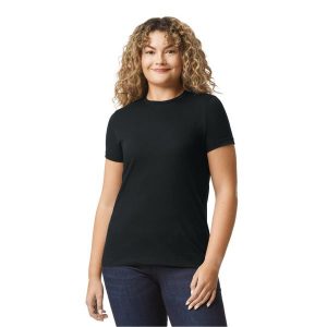 Koszulka Damska Softstyle CVC. Czarne bluzki GILDAN, l, bez wzorów, sportowe, bez kołnierzyka, bez ramiączek. Za 38,99 zł.