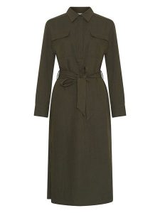 MOSS COPENHAGEN Sukienka w kolorze khaki rozmiar: XS. Brązowe sukienki Moss Copenhagen, na co dzień, xs, bez wzorów, z tkaniny, bez kołnierzyka, bez ramiączek, midi, proste. Za 152,62 zł.