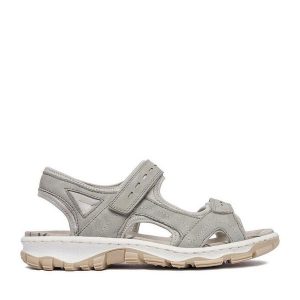 Sandały Rieker. Szare sandały Rieker, bez wzorów, bez obcasa, na płaskiej podeszwie, bez zapięcia. Za 319,99 zł.