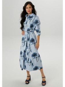 Aniston Sukienka w kolorze błękitno-granatowym rozmiar: 42. Niebieskie sukienki Aniston, bez wzorów, z bawełny, bez kołnierzyka, bez ramiączek, maxi. Za 87,40 zł.