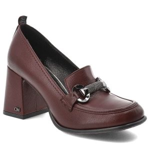 Bordowe Półbuty Chebello Eleganckie Obuwie Damskie. Czerwone czółenka CheBello, z aplikacjami, ze skóry, bez obcasa, na obcasie, bez zapięcia. Za 458,99 zł.