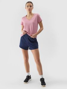 4F Spodenki dresowe damskie - granatowe XL. Niebieskie szorty 4f, bez wzorów, z bawełny, sportowe. W wyprzedaży za 39,99 zł.