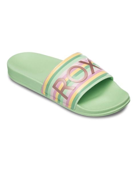 Klapki basenowe damskie Roxy SLIPPY II. Zielone klapki Roxy, bez wzorów, z gumy, bez obcasa. Za 93,99 zł.