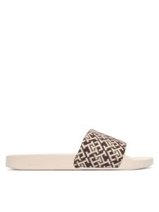 Tommy Hilfiger Klapki Monogram Pool Slide FW0FW09423 Brązowy. Brązowe klapki TOMMY HILFIGER, bez wzorów, z materiału, bez obcasa. Za 169,99 zł.
