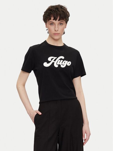 HUGO T-Shirt Damacia_4 50539101 Czarny Regular Fit. Czarne t-shirty Hugo, s, bez wzorów, z bawełny, bez kołnierzyka, bez ramiączek. Za 159,99 zł.