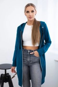 Bluza sukienkowa z kapturem morska. Zielone bluzy KESI, l, bez wzorów, z bawełny, z kapturem. Za 234,40 zł.