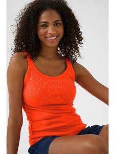 Kaffe Top w kolorze pomarańczowym rozmiar: XXL. Pomarańczowe topy Kaffe, xxl, bez wzorów, bez kołnierzyka, bez ramiączek. Za 56,99 zł.