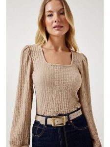 Happiness Istanbul Bluzka w kolorze beżowym rozmiar: 36. Brązowe bluzki Happiness Istanbul, bez wzorów, bez kołnierzyka, bez ramiączek. Za 60,99 zł.