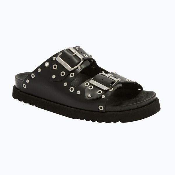 Klapki damskie Scholl Beatriz Ring Leather. Czarne klapki Scholl, bez wzorów, z materiału, bez obcasa. Za 439,99 zł.