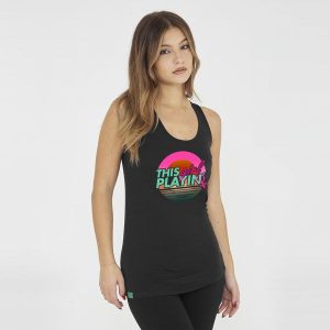 Koszulka na siłownię damska FEPLA czarna. Czarne bluzki LEGEA, bez wzorów, z bawełny, sportowe, bez kołnierzyka, bez ramiączek. Za 43,00 zł.