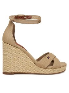 Tommy Hilfiger Sandały Flag High Wedge Espad Crisscross FW0FW08661 Beżowy. Brązowe sandały TOMMY HILFIGER, bez wzorów, z materiału, bez obcasa, na koturnie, bez zapięcia. Za 299,99 zł.