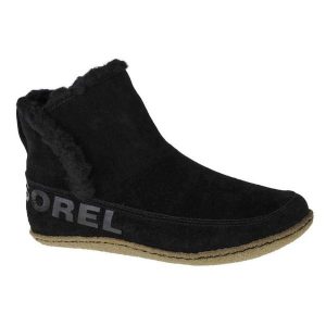 Buty Sorel Nakiska Bootie 1876141011 czarne. Czarne botki na zimę, bez wzorów, z gumy, bez obcasa, bez zapięcia. Za 545,14 zł.