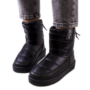 Big Star Czarne śniegowce II274120. Czarne buty zimowe ze skóry, bez obcasa, bez zapięcia. Za 204,32 zł.