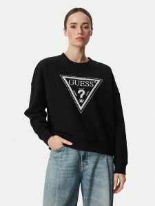 Guess Bluza W6YQ14 K4352 Czarny Relaxed Fit. Czarne bluzy Guess, xxl, z aplikacjami, z bawełny, bez kaptura. Za 394,99 zł.
