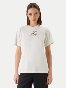 HUGO T-Shirt Vintage 50560566 Écru Regular Fit. Białe t-shirty Hugo, s, bez wzorów, z bawełny, bez kołnierzyka, bez ramiączek. Za 196,99 zł.