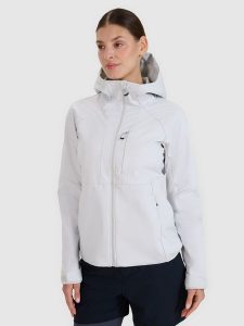 4F Kurtka softshell wiatroodporna membrana 10000 damska - szara L. Szare kurtki 4f, l, bez wzorów, z dzianiny, z kapturem. W wyprzedaży za 219,99 zł.