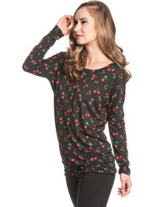 Pussy Deluxe Koszulka "Cherries" w kolorze czarno-czerwonym rozmiar: S. Czarne bluzki Pussy Deluxe, s, bez wzorów, bez kołnierzyka, bez ramiączek. Za 56,95 zł.