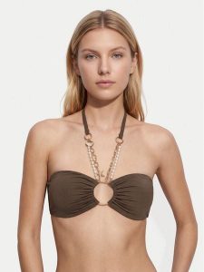 Guess Góra od bikini E6GJ01 KF412 Brązowy. Brązowe bikini Guess, z aplikacjami, z syntetyku. Za 349,99 zł.