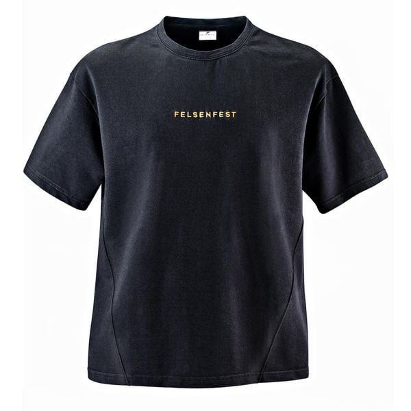 Koszulka boulderingowa Oversized Volumes. Czarne bluzki FELSENFEST, bez wzorów, z bawełny, sportowe, bez kołnierzyka, bez ramiączek. Za 159,99 zł.