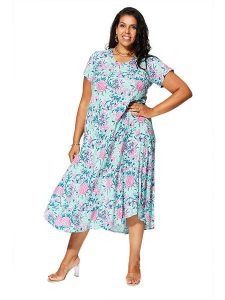 Aller Simplement Sukienka w kolorze błękitno-jasnoróżowym rozmiar: 50/52. Niebieskie sukienki Aller Simplement, bez wzorów, z wiskozy, klasyczne, bez kołnierzyka, bez ramiączek, midi. Za 78,99 zł.