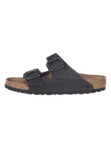 Birkenstock Skórzane klapki "Arizona" w kolorze czarnym rozmiar: 45. Czarne klapki Birkenstock, bez wzorów, ze skóry, bez obcasa. Za 480,90 zł.
