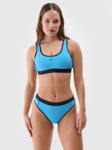 4F Dół od bikini damski - niebieski S. Niebieskie bikini 4f, bez wzorów, z elastanu. W wyprzedaży za 29,99 zł.