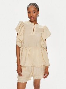 Munthe Bluzka Ufolia 242101624232 Beżowy Loose Fit. Brązowe bluzki Munthe, bez wzorów, bez kołnierzyka, bez ramiączek. Za 399,99 zł.