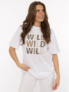 Zwillingsherz Koszulka "Wild Wild Wild" w kolorze białym rozmiar: M. Białe bluzki Zwillingsherz, m, bez wzorów, z bawełny, bez kołnierzyka, bez ramiączek. Za 82,99 zł.
