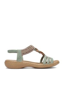 Rieker Sandały CEO-61855-52 Zielony jasny. Zielone sandały Rieker, bez wzorów, ze skóry, bez obcasa, na płaskiej podeszwie, bez zapięcia. Za 319,99 zł.