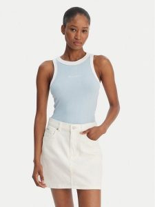 Guess Jeans Top W6GPZ8 KF641 Błękitny Slim Fit. Niebieskie topy Guess Jeans, xs, z aplikacjami, z bawełny, bez kołnierzyka, bez ramiączek. Za 159,99 zł.