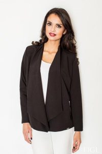 Stylowy Żakiet z Wolnymi Połami - Czarny. Czarne marynarki i żakiety Figl, m, bez wzorów, z materiału, eleganckie. Za 239,00 zł.